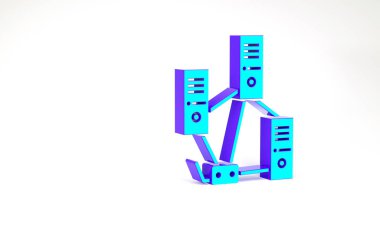 Turkuaz Bilgisayar ağı simgesi beyaz arkaplanda izole edildi. Laptop ağı. İnternet bağlantısı. Minimalizm kavramı. 3d illüstrasyon 3B canlandırma