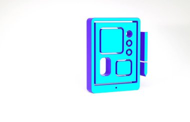 Turkuaz Grafik Tableti simgesi beyaz arkaplanda izole edildi. Minimalizm kavramı. 3d illüstrasyon 3B canlandırma