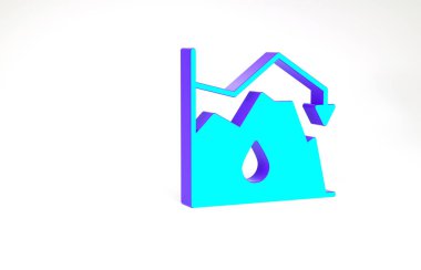 Ham petrol fiyatlarındaki turkuaz düşüş beyaz arka planda izole edilmiş. Petrol endüstrisi krizi konsepti. Minimalizm kavramı. 3d illüstrasyon 3B canlandırma