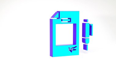 Turkuaz kontrat parası ve kalem simgesi beyaz arka planda izole edildi. Bankacılık belgeleri dolar finans para sayfası. Minimalizm kavramı. 3d illüstrasyon 3B canlandırma