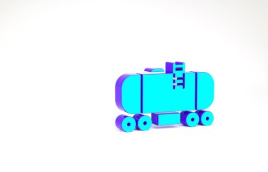 Turkuaz Petrol Sarnıç simgesi beyaz arka planda izole edildi. Tren vagonundaki petrol tankı. Demiryolu nakliyesi. Petrol endüstrisi. Minimalizm kavramı. 3d illüstrasyon 3B canlandırma