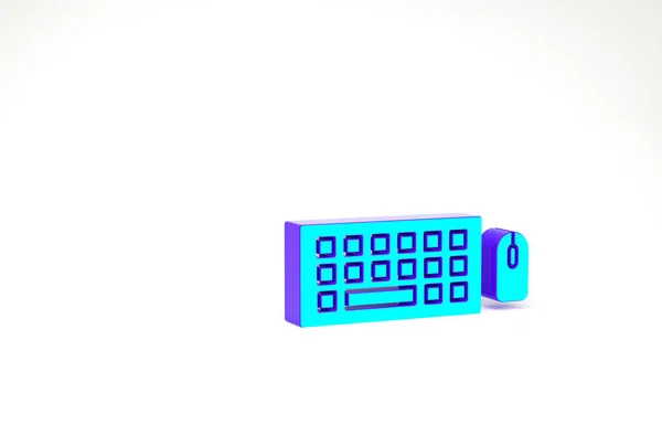 Turkoois Computer toetsenbord en muis pictogram geïsoleerd op witte achtergrond. PC componentenbord. Minimalisme concept. 3d illustratie 3D renderen — Stockfoto