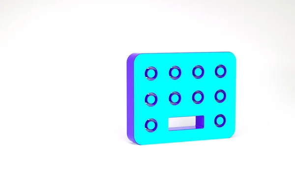 Τιρκουάζ χάπια σε συσκευασία κυψέλης εικονίδιο που απομονώνεται σε λευκό φόντο. Φαρμακευτικό πακέτο για ταμπλέτες, βιταμίνες, αντιβιοτικά, ασπιρίνες. Μινιμαλιστική έννοια. 3d απεικόνιση 3D καθιστούν — Φωτογραφία Αρχείου