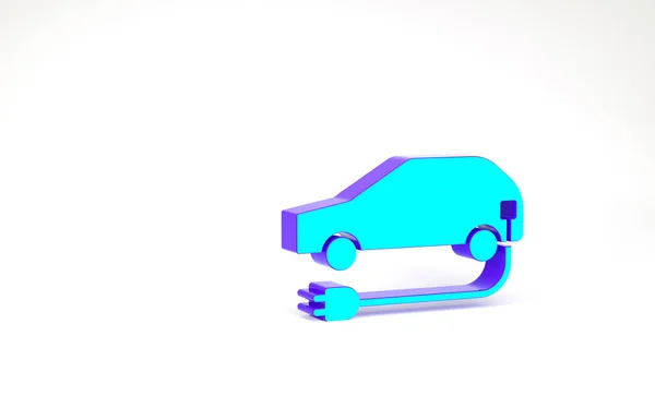 Tyrkysová Elektrické auto a elektrické kabelové zástrčky nabíjecí ikona izolované na bílém pozadí. Obnovitelné ekologické technologie. Minimalismus. 3D ilustrace 3D vykreslení — Stock fotografie