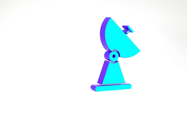 Ikon Turquoise Radar diisolasi dengan latar belakang putih. Sistem pencarian. Sinyal satelit. Konsep minimalisme. Tampilan 3D ilustrasi 3d — Stok Foto