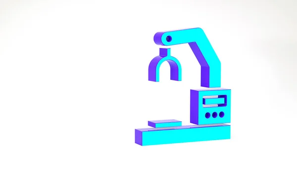 Бирюзовая промышленная машина роботизированная рука робота рука завод иконка изолированы на белом фоне. Промышленный манипулятор роботами. Концепция минимализма. 3D-рендеринг — стоковое фото