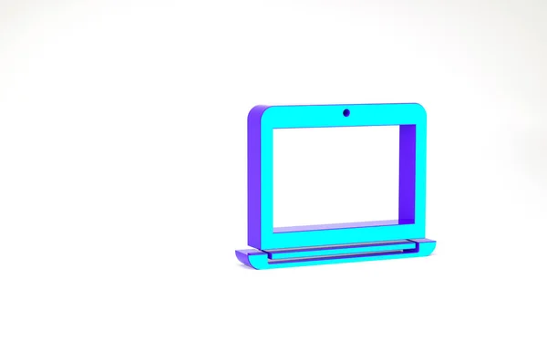 Icône ordinateur portable turquoise isolée sur fond blanc. Ordinateur portable avec signe d'écran vide. Concept de minimalisme. Illustration 3D rendu 3D — Photo