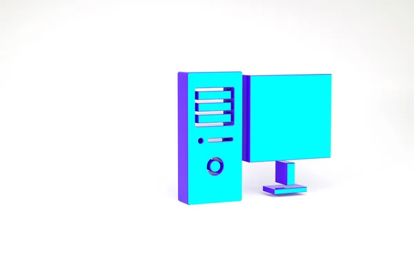 Türkises Computerbildschirm-Symbol isoliert auf weißem Hintergrund. PC-Komponenten-Zeichen. Minimalismus-Konzept. 3D Illustration 3D Renderer — Stockfoto