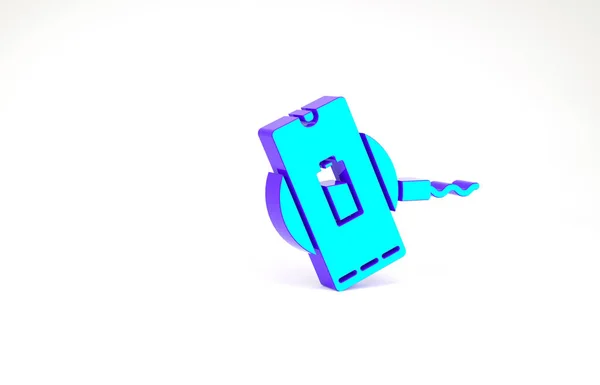 Turquoise Smartphone charge sur icône de chargeur sans fil isolé sur fond blanc. Chargement de la batterie sur le tampon de charge. Concept de minimalisme. Illustration 3D rendu 3D — Photo