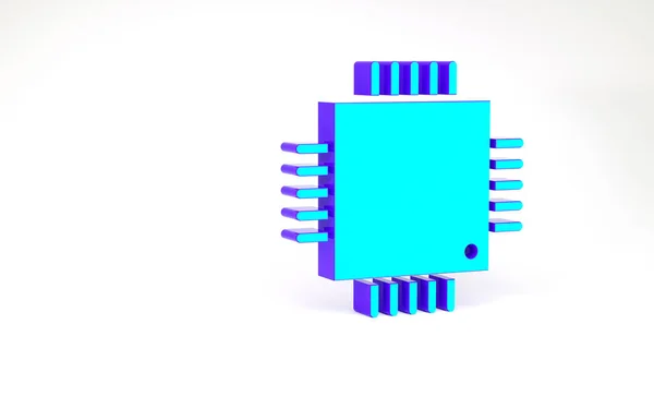 Turcoaz Computer procesor cu microcircuite CPU pictograma izolat pe fundal alb. Chip sau cpu cu semn de bord circuit. Micro procesor. Conceptul de minimalism. 3d ilustrație 3D render — Fotografie, imagine de stoc