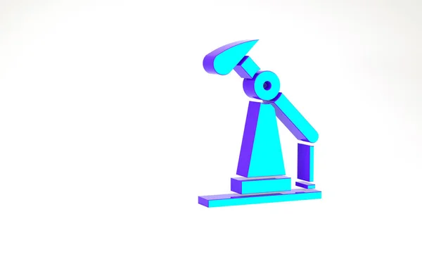 Turquoise Oil pump or pump jack icon isolated on white background. Oil rig. Minimalism concept. 3d illustration 3D render — Stock Photo, Image