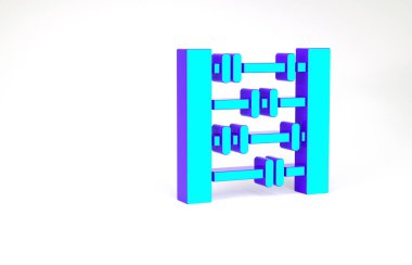 Turkuaz Abaküs simgesi beyaz arkaplanda izole edildi. Geleneksel sayım çerçevesi. Eğitim işareti. Matematik okulu. Minimalizm kavramı. 3d illüstrasyon 3B canlandırma