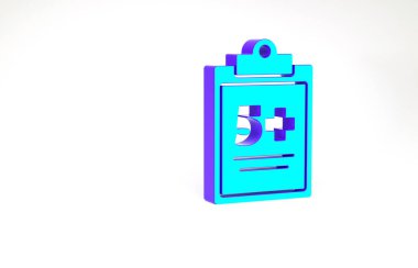 Turkuaz Test veya sınav kağıdı simgesi beyaz arkaplanda izole edildi. Sınav kağıdı, sınav ya da araştırma konsepti. Minimalizm kavramı. 3d illüstrasyon 3B canlandırma