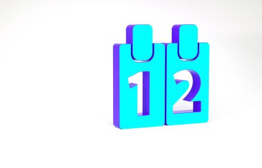 Turkuaz Takvim simgesi beyaz arkaplanda izole edildi. Olay hatırlatma sembolü. Minimalizm kavramı. 3d illüstrasyon 3B canlandırma