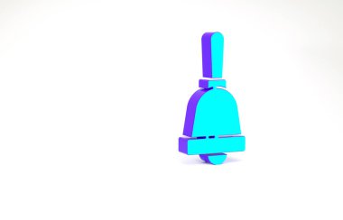 Turkuaz zil simgesi beyaz arkaplanda izole edildi. Alarm sembolü, servis zili, el zili işareti, uyarı sembolü. Minimalizm kavramı. 3d illüstrasyon 3B canlandırma