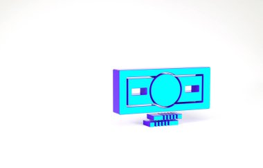 Turkuaz yığınları kağıt para para ikonu beyaz arka planda izole. Para desteleri. Para birimi. Minimalizm kavramı. 3d illüstrasyon 3B canlandırma
