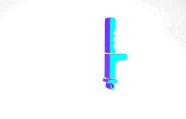 Turkuaz polis kauçuk cop ikonu beyaz arka planda izole edildi. Kauçuk copu. Polis yarasası. Polis ekipmanları. Minimalizm kavramı. 3d illüstrasyon 3B canlandırma