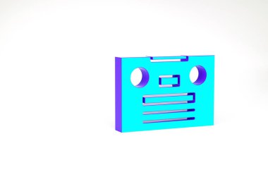 Turkuaz Retro ses kaset simgesi beyaz arkaplanda izole edildi. Minimalizm kavramı. 3d illüstrasyon 3B canlandırma