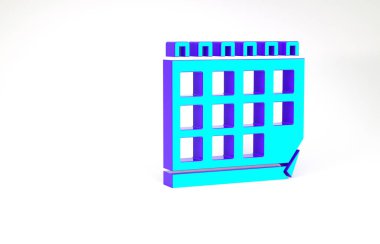 Turkuaz Takvim simgesi beyaz arkaplanda izole edildi. Olay hatırlatma sembolü. Minimalizm kavramı. 3d illüstrasyon 3B canlandırma
