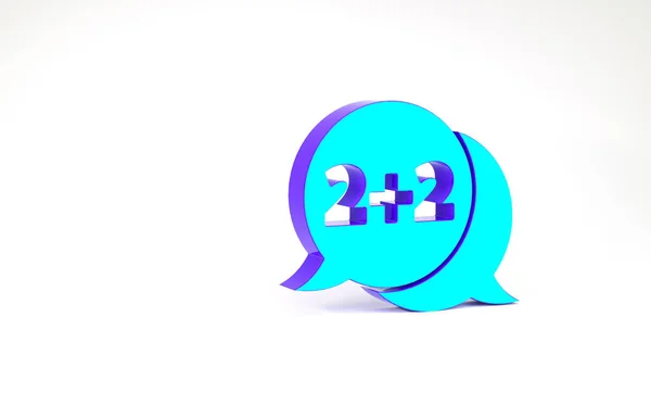Turquoise Math système de solution d'équation sur l'icône de bulle de parole isolé sur fond blanc. Concept de minimalisme. Illustration 3D rendu 3D — Photo