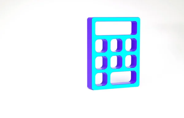 Icône Calculatrice turquoise isolée sur fond blanc. Symbole comptable. Calcul des entreprises mathématiques éducation et finance. Concept de minimalisme. Illustration 3D rendu 3D — Photo