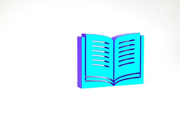 Turkoois Open boek pictogram geïsoleerd op witte achtergrond. Minimalisme concept. 3d illustratie 3D renderen — Stockfoto