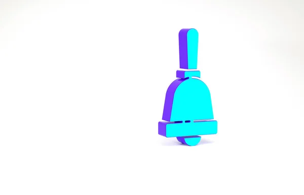 Turkusowa ikona dzwonka na białym tle. Symbol alarmu, dzwonek serwisowy, znak dzwonka, symbol powiadomienia. Koncepcja minimalizmu. Ilustracja 3D 3D renderowania — Zdjęcie stockowe