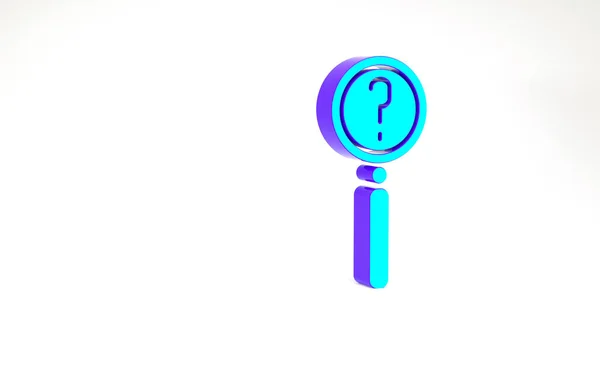 Turquoise Magnifying glass with search icon isolated on white background. Detective is investigating. Minimalism concept. 3d illustration 3D render — Stock Photo, Image