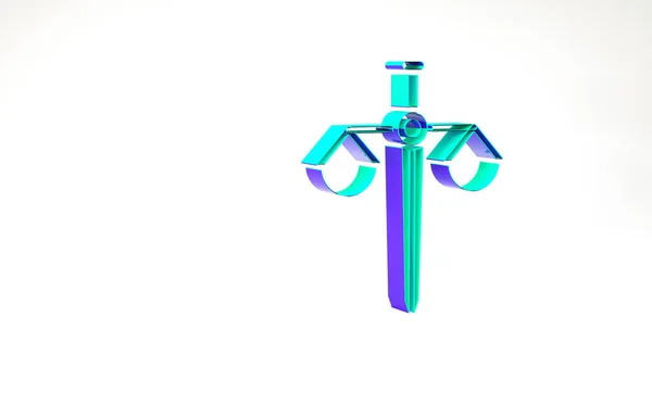 Icône Échelles de justice turquoise isolée sur fond blanc. Symbole de la Cour de justice. Balance signe d'échelle. Concept de minimalisme. Illustration 3D rendu 3D — Photo