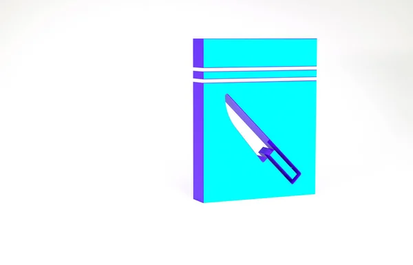 Türkiz Bizonyíték táska és kés ikon elszigetelt fehér háttérrel. Minimalizmus koncepció. 3d illusztráció 3D render — Stock Fotó