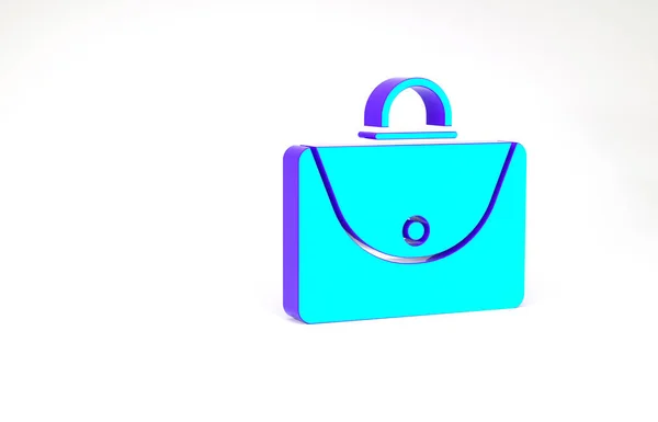 Icona valigetta turchese isolata su sfondo bianco. Un caso d'affari. Portafoglio aziendale. Concetto minimalista. Illustrazione 3d rendering 3D — Foto Stock