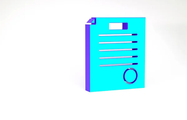 Turquoise L'icône du mandat d'arrêt isolée sur fond blanc. Mandat, rapport de police, assignation. Concept de justice. Concept de minimalisme. Illustration 3D rendu 3D — Photo