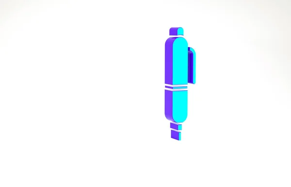 Ikona tyrkysového pera izolovaná na bílém pozadí. Minimalismus. 3D ilustrace 3D vykreslení — Stock fotografie
