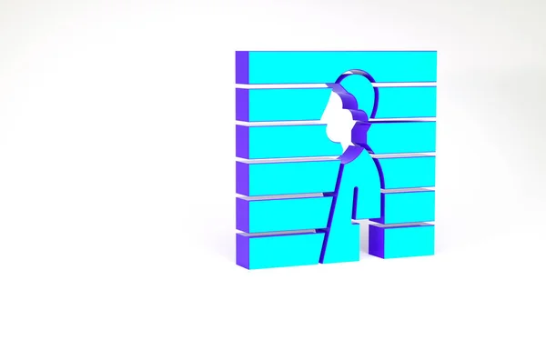 Бирюзовая преступная икона подозреваемого выделена на белом фоне. Преступник в тюрьме, подозреваемый возле доски. Концепция минимализма. 3D-рендеринг — стоковое фото