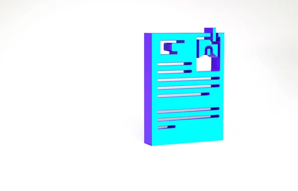 ターコイズ白の背景に隔離された訴訟紙のアイコン。最小限の概念。3Dイラスト3Dレンダリング — ストック写真