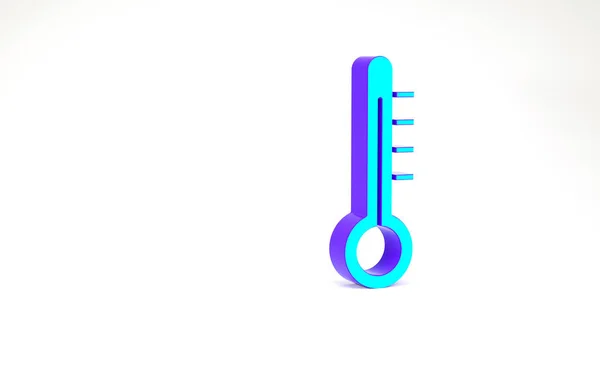 Türkisfarbenes Thermometer-Messsymbol auf weißem Hintergrund. Thermometer, die heißes oder kaltes Wetter anzeigen. Minimalismus-Konzept. 3D Illustration 3D Renderer — Stockfoto