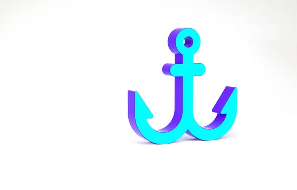 Ikon Turquoise Anchor diisolasi dengan latar belakang putih. Konsep minimalisme. Tampilan 3D ilustrasi 3d — Stok Foto