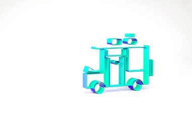 Turkuaz Rv Kamp ikonu beyaz arka planda izole edildi. Gezici ev, karavan, yolculuk için ev karavanı. Minimalizm kavramı. 3d illüstrasyon 3B canlandırma