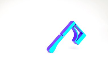Turkuaz tahta balta simgesi beyaz arkaplanda izole edildi. Oduncu baltası. Minimalizm kavramı. 3d illüstrasyon 3B canlandırma