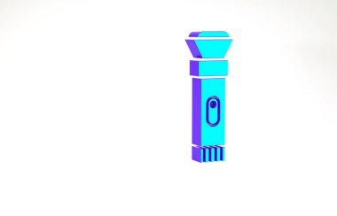 Turkuaz Fener simgesi beyaz arkaplanda izole edildi. Minimalizm kavramı. 3d illüstrasyon 3B canlandırma