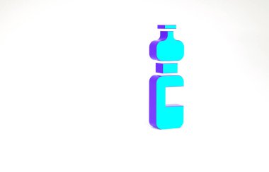 Beyaz arka planda izole edilmiş turkuaz su ikonu şişesi. Soda su içme tabelası. Minimalizm kavramı. 3d illüstrasyon 3B canlandırma