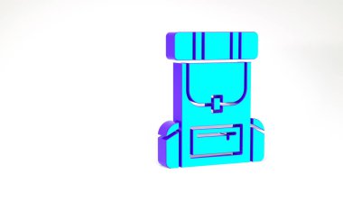 Turkuaz Yürüyüş sırt çantası simgesi beyaz arkaplanda izole edildi. Kamp ve dağ gezisi sırt çantası. Minimalizm kavramı. 3d illüstrasyon 3B canlandırma