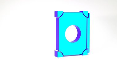 Turkuaz Eskiler 'in sihirli kitabı. Beyaz arka planda izole edilmiş simya tarifleri, mistik büyüler ve büyüler var. Minimalizm kavramı. 3d illüstrasyon 3B canlandırma