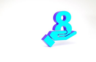 Turkuaz 8 Mart 'ta el simgesi beyaz arkaplanda izole edildi. Uluslararası Mutlu Kadınlar Günü. Minimalizm kavramı. 3d illüstrasyon 3B canlandırma