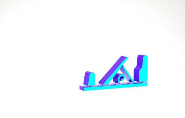 Beyaz arka planda izole edilmiş marangoz el yapımı ikon için turkuaz ahşap uçak aracı. Ortak düzlem. Minimalizm kavramı. 3d illüstrasyon 3B canlandırma