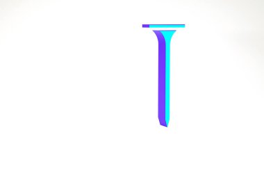 Turkuaz metal tırnak ikonu beyaz arka planda izole edildi. Minimalizm kavramı. 3d illüstrasyon 3B canlandırma