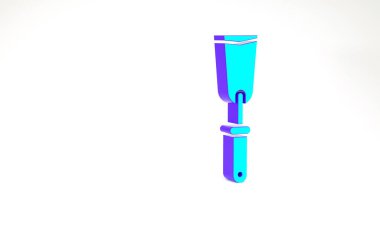 Beyaz arka planda izole edilmiş turkuaz macun bıçak ikonu. Spatula tamir aleti. Yağma ya da boya aletleri. Minimalizm kavramı. 3d illüstrasyon 3B canlandırma