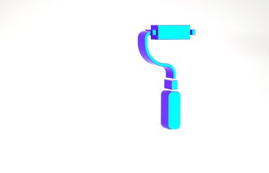 Turkuaz boya fırça ikonu beyaz arkaplanda izole edildi. Minimalizm kavramı. 3d illüstrasyon 3B canlandırma