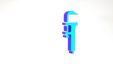 Turkuaz Calliper veya kalibre ve ölçek simgesi beyaz arkaplanda izole edildi. Hassas ölçüm aletleri. Minimalizm kavramı. 3d illüstrasyon 3B canlandırma