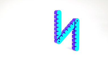 Turkuaz katlanır cetvel simgesi beyaz arkaplanda izole edildi. Minimalizm kavramı. 3d illüstrasyon 3B canlandırma